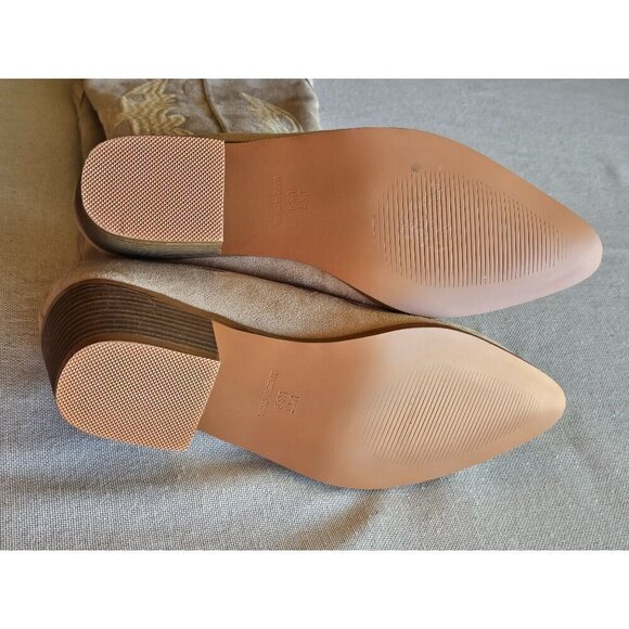 Vintage Western Cowboy Style Beige Embroidered Suede Boots With Low Block Heel F - Picture 11 of 15